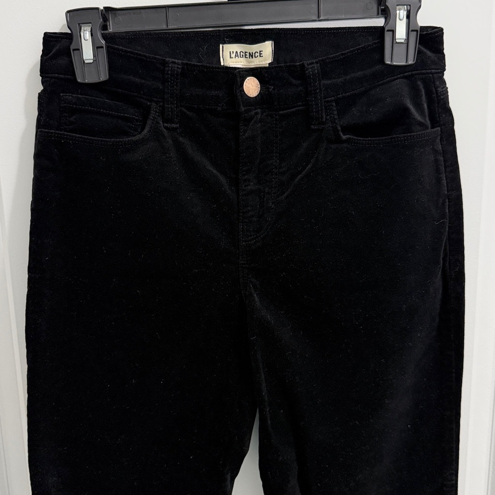 L'AGENCE Marguerite Black Velvet High Rise Skinny Stretch Pants Size 25 - Picture 3 of 5